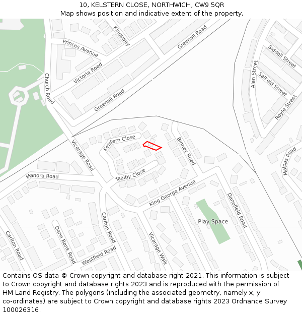10, KELSTERN CLOSE, NORTHWICH, CW9 5QR: Location map and indicative extent of plot