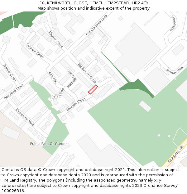 10, KENILWORTH CLOSE, HEMEL HEMPSTEAD, HP2 4EY: Location map and indicative extent of plot