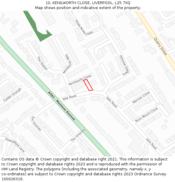 10, KENILWORTH CLOSE, LIVERPOOL, L25 7XQ: Location map and indicative extent of plot