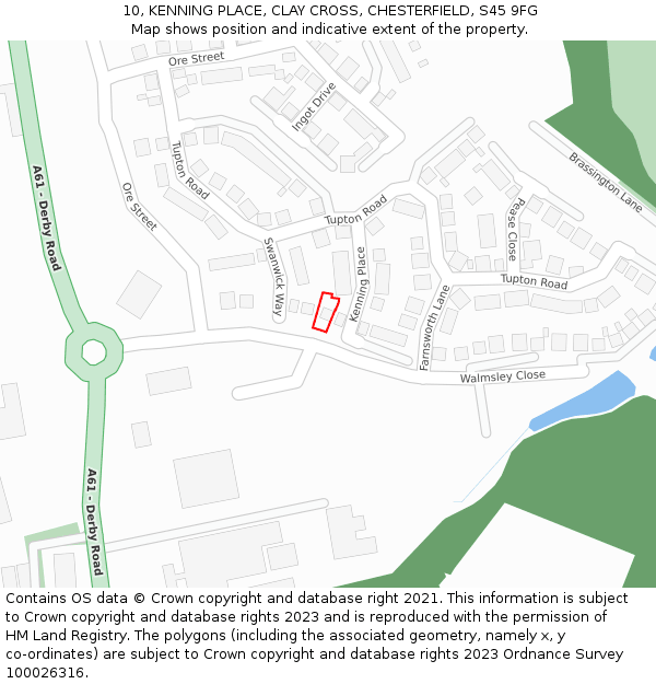 10, KENNING PLACE, CLAY CROSS, CHESTERFIELD, S45 9FG: Location map and indicative extent of plot