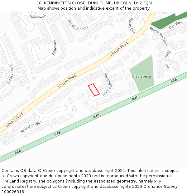 10, KENNINGTON CLOSE, DUNHOLME, LINCOLN, LN2 3QN: Location map and indicative extent of plot