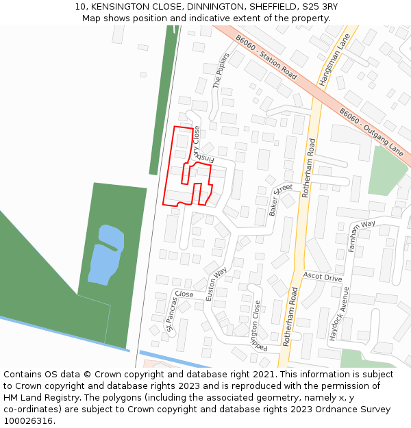 10, KENSINGTON CLOSE, DINNINGTON, SHEFFIELD, S25 3RY: Location map and indicative extent of plot