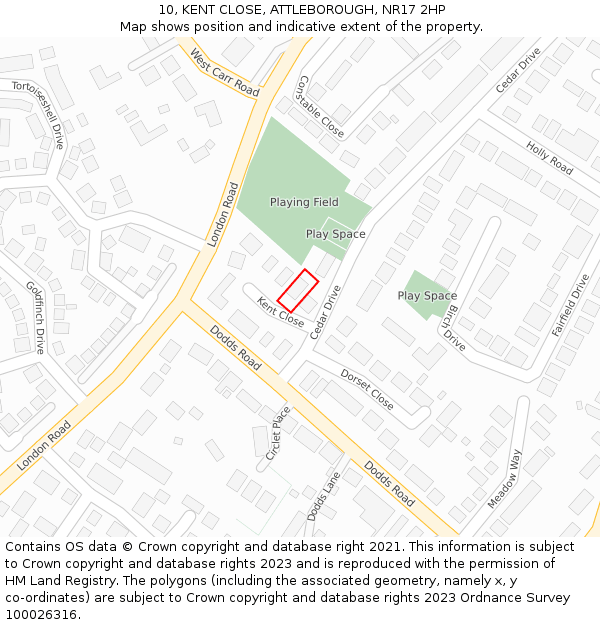 10, KENT CLOSE, ATTLEBOROUGH, NR17 2HP: Location map and indicative extent of plot