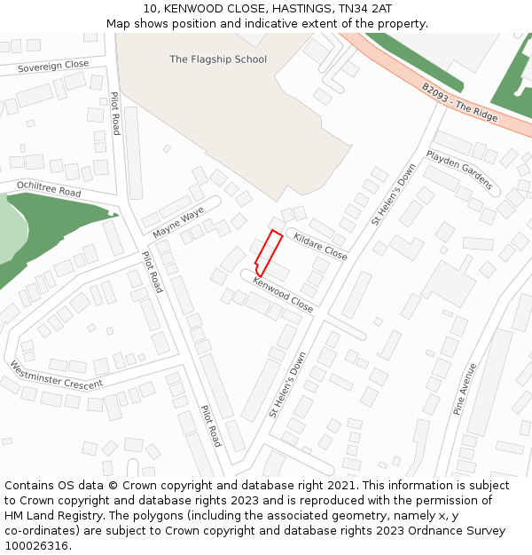 10, KENWOOD CLOSE, HASTINGS, TN34 2AT: Location map and indicative extent of plot