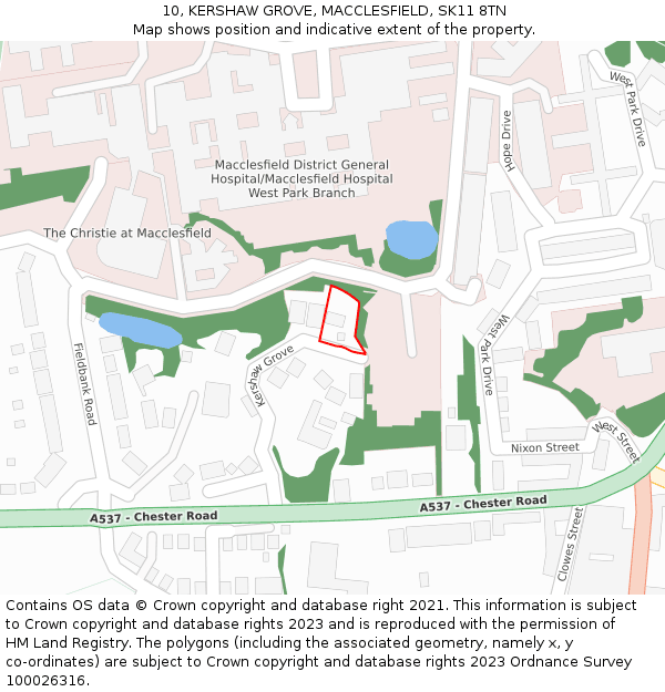 10, KERSHAW GROVE, MACCLESFIELD, SK11 8TN: Location map and indicative extent of plot