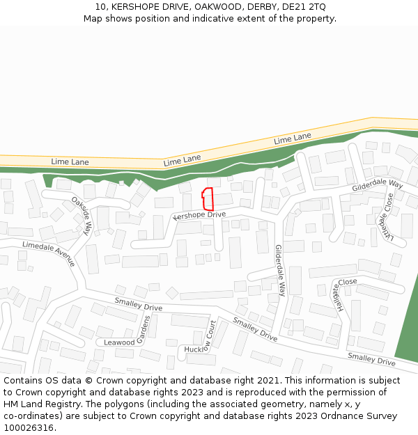 10, KERSHOPE DRIVE, OAKWOOD, DERBY, DE21 2TQ: Location map and indicative extent of plot