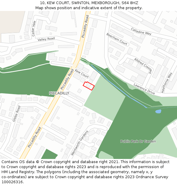 10, KEW COURT, SWINTON, MEXBOROUGH, S64 8HZ: Location map and indicative extent of plot