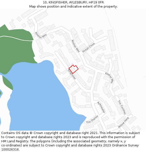 10, KINGFISHER, AYLESBURY, HP19 0FR: Location map and indicative extent of plot