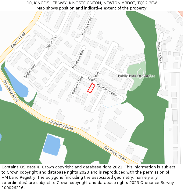 10, KINGFISHER WAY, KINGSTEIGNTON, NEWTON ABBOT, TQ12 3FW: Location map and indicative extent of plot