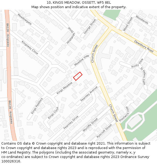 10, KINGS MEADOW, OSSETT, WF5 8EL: Location map and indicative extent of plot