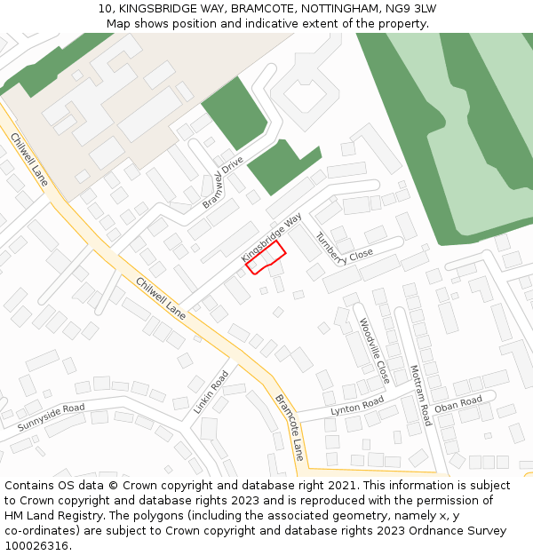 10, KINGSBRIDGE WAY, BRAMCOTE, NOTTINGHAM, NG9 3LW: Location map and indicative extent of plot