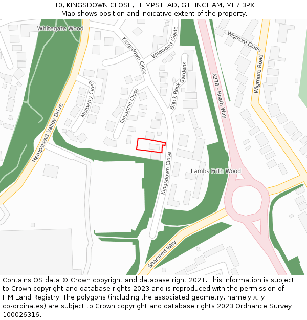 10, KINGSDOWN CLOSE, HEMPSTEAD, GILLINGHAM, ME7 3PX: Location map and indicative extent of plot