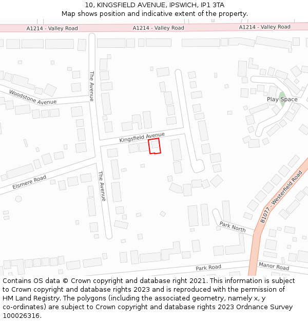 10, KINGSFIELD AVENUE, IPSWICH, IP1 3TA: Location map and indicative extent of plot