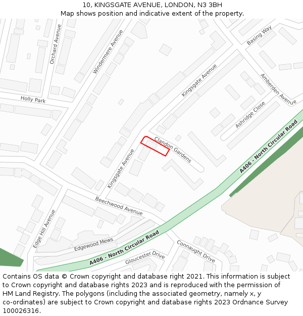 10, KINGSGATE AVENUE, LONDON, N3 3BH: Location map and indicative extent of plot