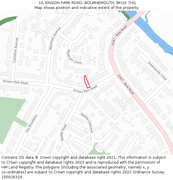 10, KINSON PARK ROAD, BOURNEMOUTH, BH10 7HQ: Location map and indicative extent of plot