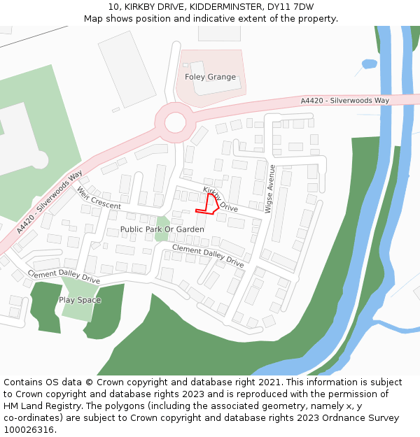10, KIRKBY DRIVE, KIDDERMINSTER, DY11 7DW: Location map and indicative extent of plot