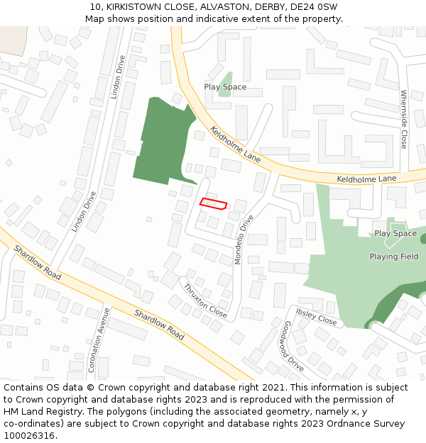 10, KIRKISTOWN CLOSE, ALVASTON, DERBY, DE24 0SW: Location map and indicative extent of plot