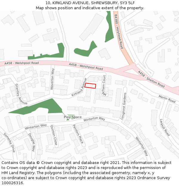 10, KIRKLAND AVENUE, SHREWSBURY, SY3 5LF: Location map and indicative extent of plot