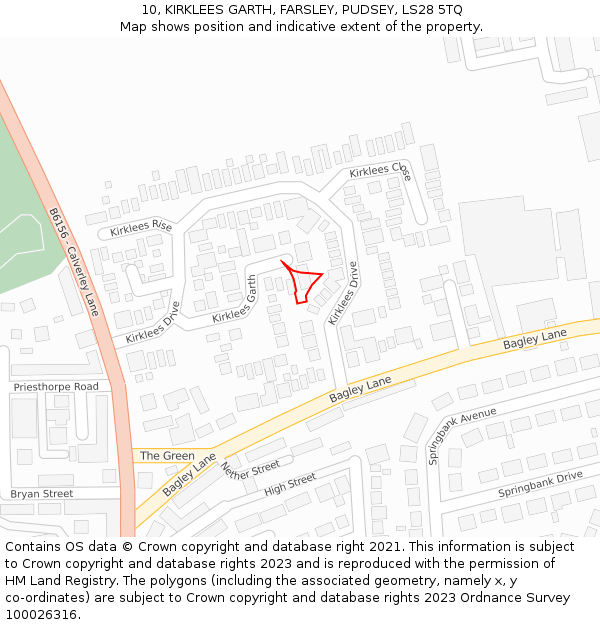 10, KIRKLEES GARTH, FARSLEY, PUDSEY, LS28 5TQ: Location map and indicative extent of plot