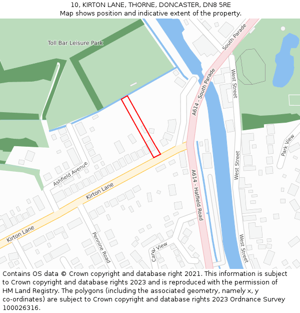 10, KIRTON LANE, THORNE, DONCASTER, DN8 5RE: Location map and indicative extent of plot