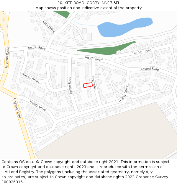 10, KITE ROAD, CORBY, NN17 5FL: Location map and indicative extent of plot