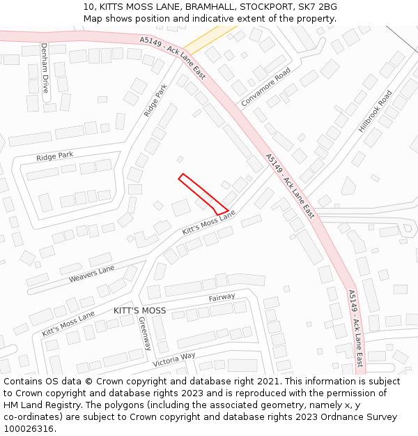10, KITTS MOSS LANE, BRAMHALL, STOCKPORT, SK7 2BG: Location map and indicative extent of plot