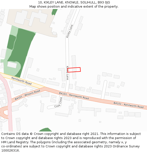 10, KIXLEY LANE, KNOWLE, SOLIHULL, B93 0JG: Location map and indicative extent of plot