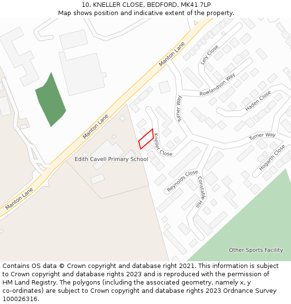 10, KNELLER CLOSE, BEDFORD, MK41 7LP: Location map and indicative extent of plot