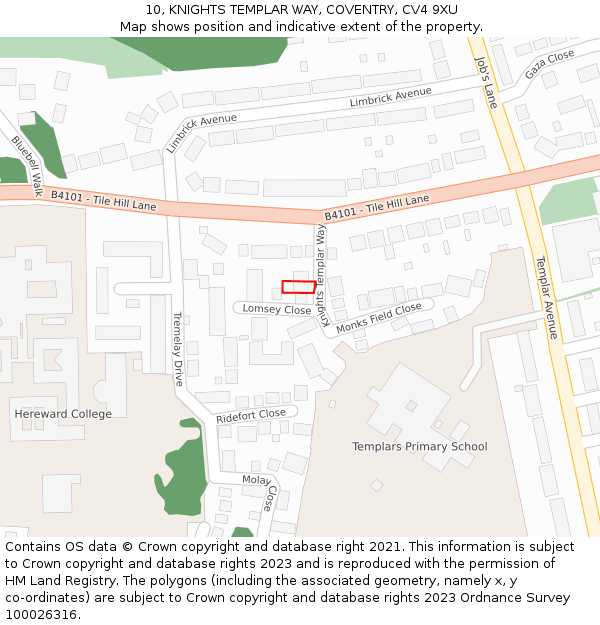 10, KNIGHTS TEMPLAR WAY, COVENTRY, CV4 9XU: Location map and indicative extent of plot