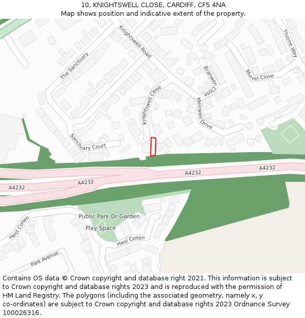 10, KNIGHTSWELL CLOSE, CARDIFF, CF5 4NA: Location map and indicative extent of plot