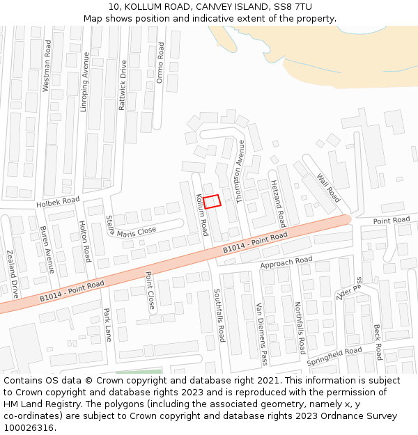 10, KOLLUM ROAD, CANVEY ISLAND, SS8 7TU: Location map and indicative extent of plot