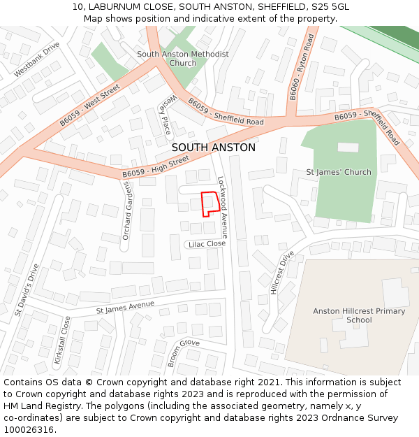 10, LABURNUM CLOSE, SOUTH ANSTON, SHEFFIELD, S25 5GL: Location map and indicative extent of plot