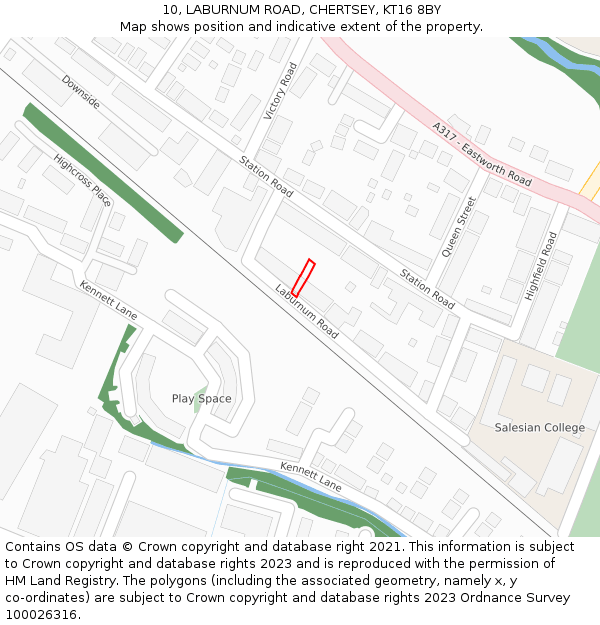 10, LABURNUM ROAD, CHERTSEY, KT16 8BY: Location map and indicative extent of plot