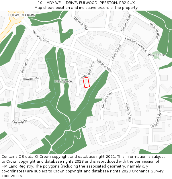 10, LADY WELL DRIVE, FULWOOD, PRESTON, PR2 9UX: Location map and indicative extent of plot