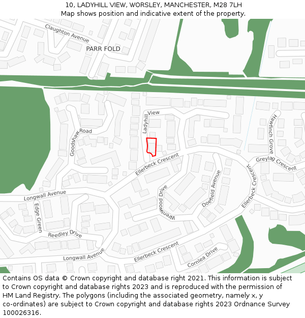 10, LADYHILL VIEW, WORSLEY, MANCHESTER, M28 7LH: Location map and indicative extent of plot