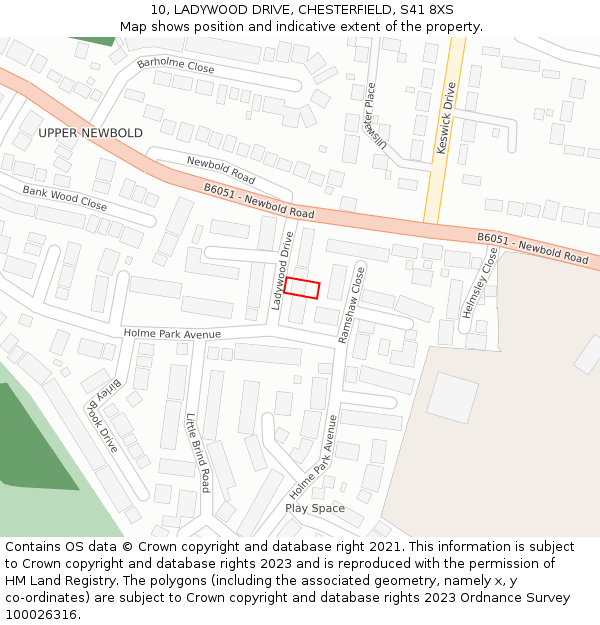 10, LADYWOOD DRIVE, CHESTERFIELD, S41 8XS: Location map and indicative extent of plot
