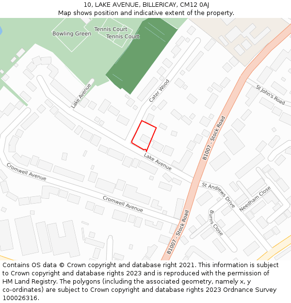 10, LAKE AVENUE, BILLERICAY, CM12 0AJ: Location map and indicative extent of plot