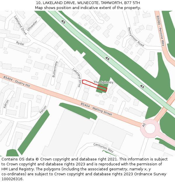 10, LAKELAND DRIVE, WILNECOTE, TAMWORTH, B77 5TH: Location map and indicative extent of plot