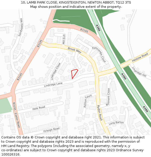10, LAMB PARK CLOSE, KINGSTEIGNTON, NEWTON ABBOT, TQ12 3TS: Location map and indicative extent of plot