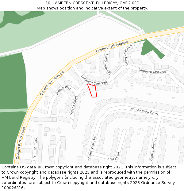 10, LAMPERN CRESCENT, BILLERICAY, CM12 0FD: Location map and indicative extent of plot