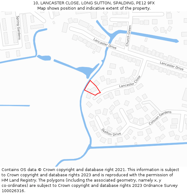 10, LANCASTER CLOSE, LONG SUTTON, SPALDING, PE12 9FX: Location map and indicative extent of plot