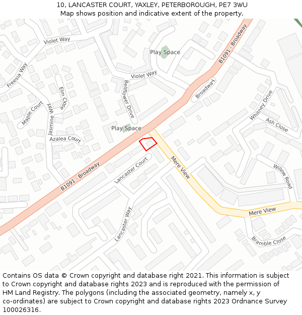 10, LANCASTER COURT, YAXLEY, PETERBOROUGH, PE7 3WU: Location map and indicative extent of plot