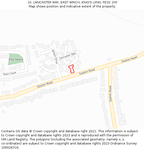 10, LANCASTER WAY, EAST WINCH, KING'S LYNN, PE32 1NY: Location map and indicative extent of plot