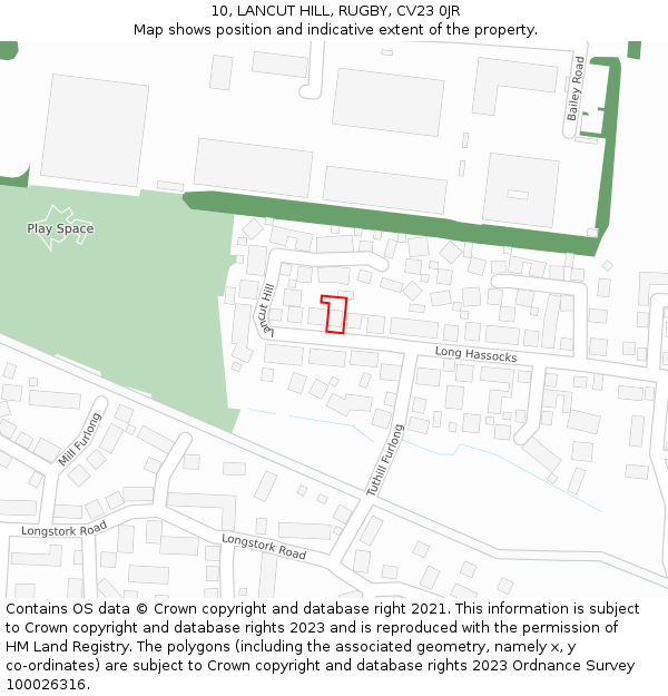 10, LANCUT HILL, RUGBY, CV23 0JR: Location map and indicative extent of plot