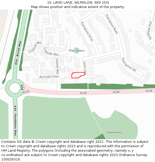 10, LAND LANE, WILMSLOW, SK9 1DG: Location map and indicative extent of plot