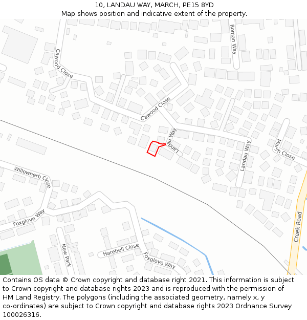 10, LANDAU WAY, MARCH, PE15 8YD: Location map and indicative extent of plot