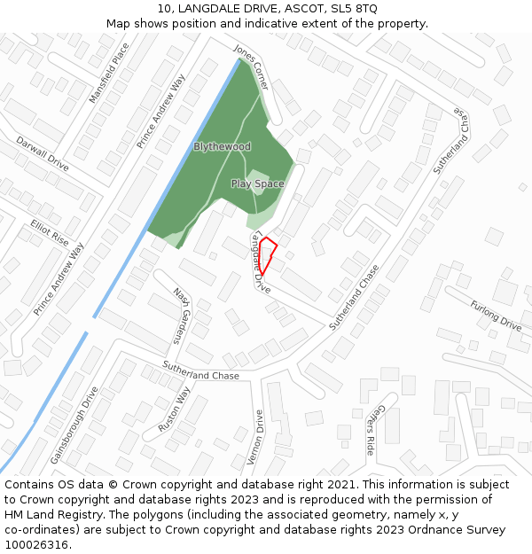 10, LANGDALE DRIVE, ASCOT, SL5 8TQ: Location map and indicative extent of plot