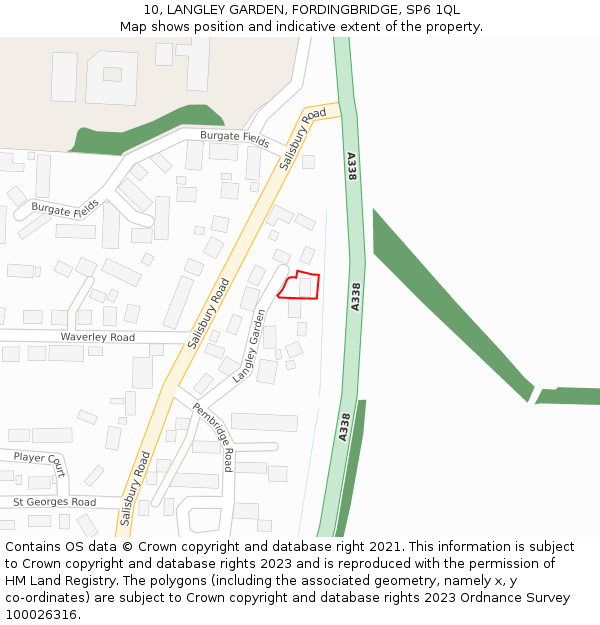 10, LANGLEY GARDEN, FORDINGBRIDGE, SP6 1QL: Location map and indicative extent of plot