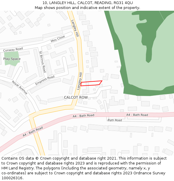 10, LANGLEY HILL, CALCOT, READING, RG31 4QU: Location map and indicative extent of plot