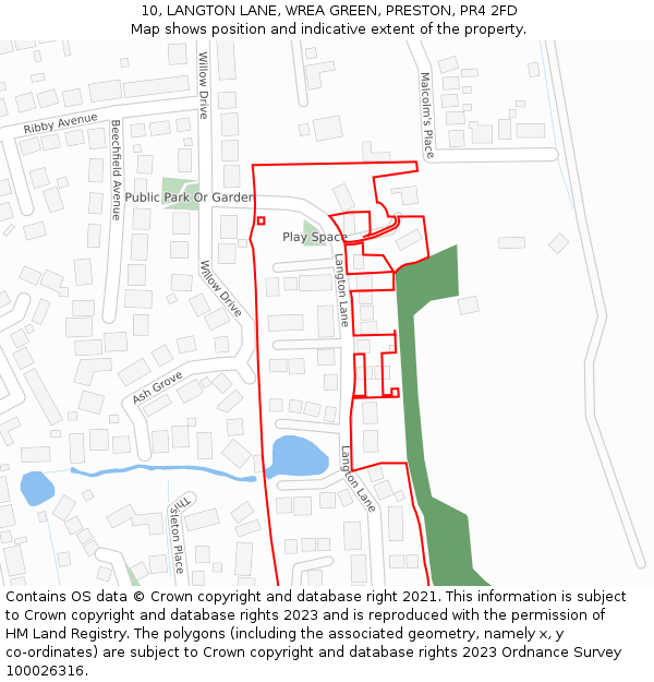 10, LANGTON LANE, WREA GREEN, PRESTON, PR4 2FD: Location map and indicative extent of plot
